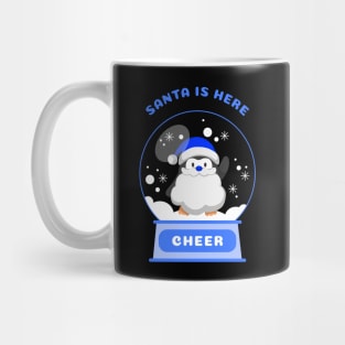 Santa Is Here Cheer Penguin (Blue) Mug